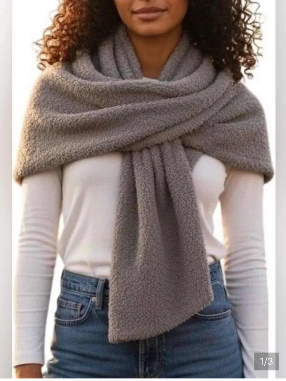 NWT Barefoot Dreams CozyChic Scarf OS Pewter Gray 76”X12”